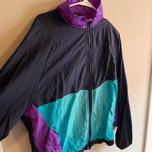 Large Authentic Hilton 90s Windbreaker Navy/Teal/Purple